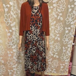 Julian Taylor Black and Red Floral Dress with Cardigan